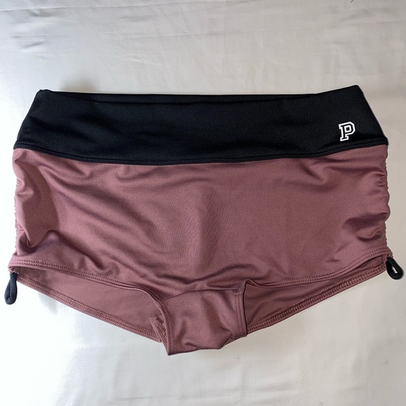 VICTORIAS SECRET GYM TO SWIM SHORTS BOTTOM SHORTIE MED NWT Brown W/Black - Picture 4 of 9